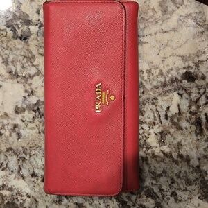 Authentic Prada Red Galleria Leather Wallet